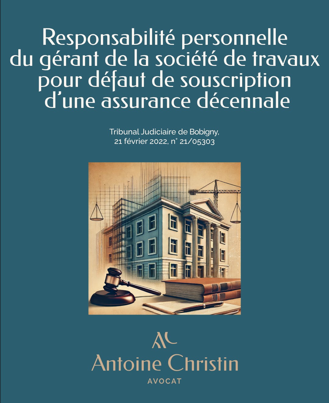 Responsabilité personnelle du gérant de la société de travaux pour défaut de souscription d’une assurance décennale