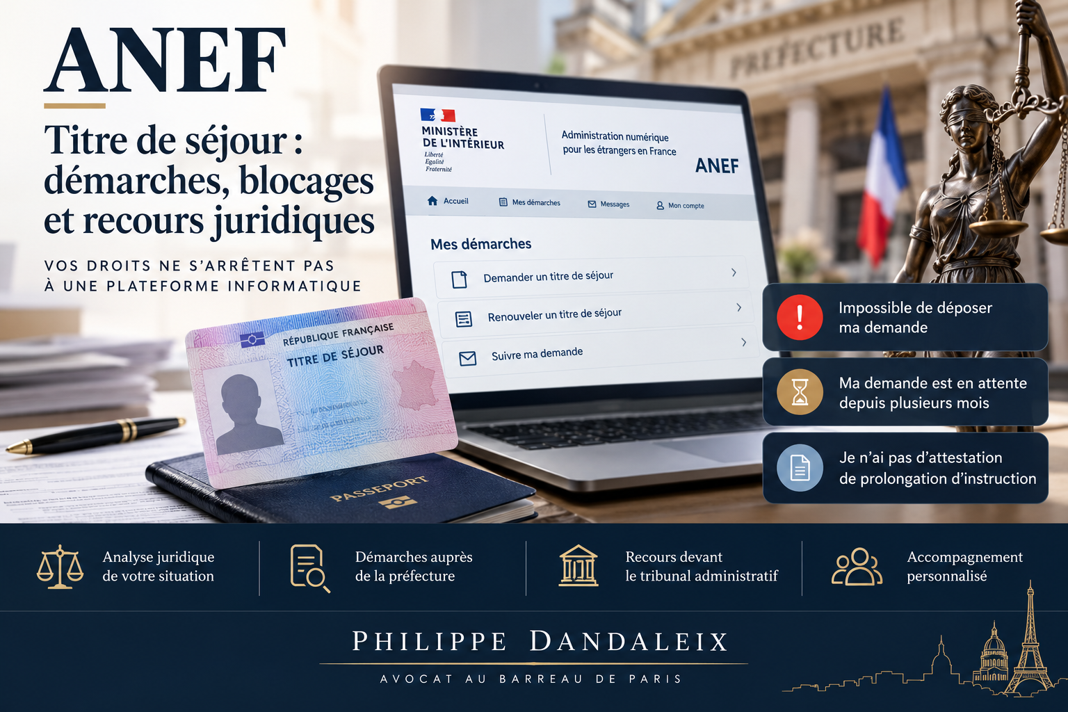 ANEF : demande de titre de séjour bloquée, délais et recours