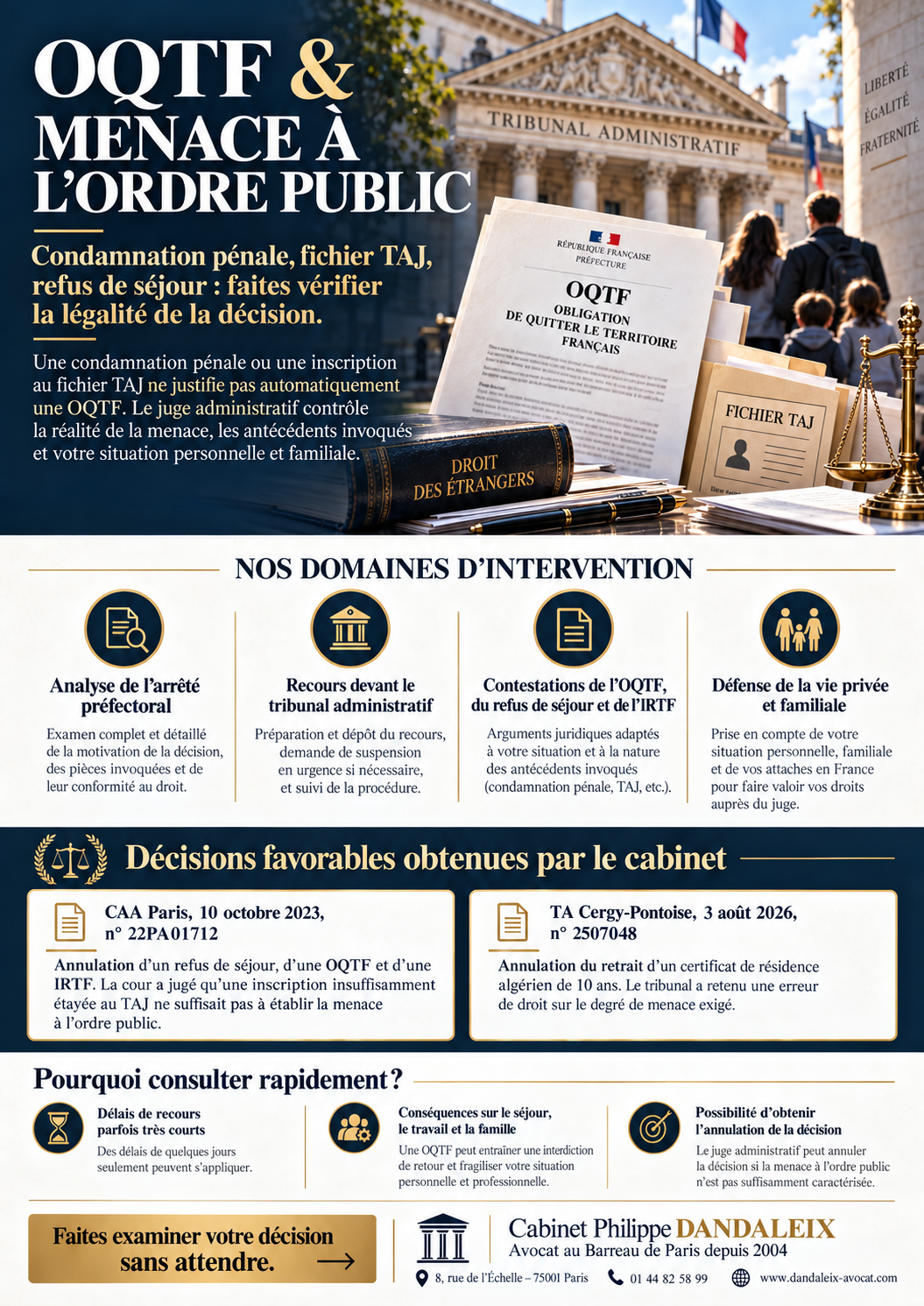 Avocat OQTF et menace à l’ordre public à Paris : comment faire annuler une obligation de quitter le territoire français ?