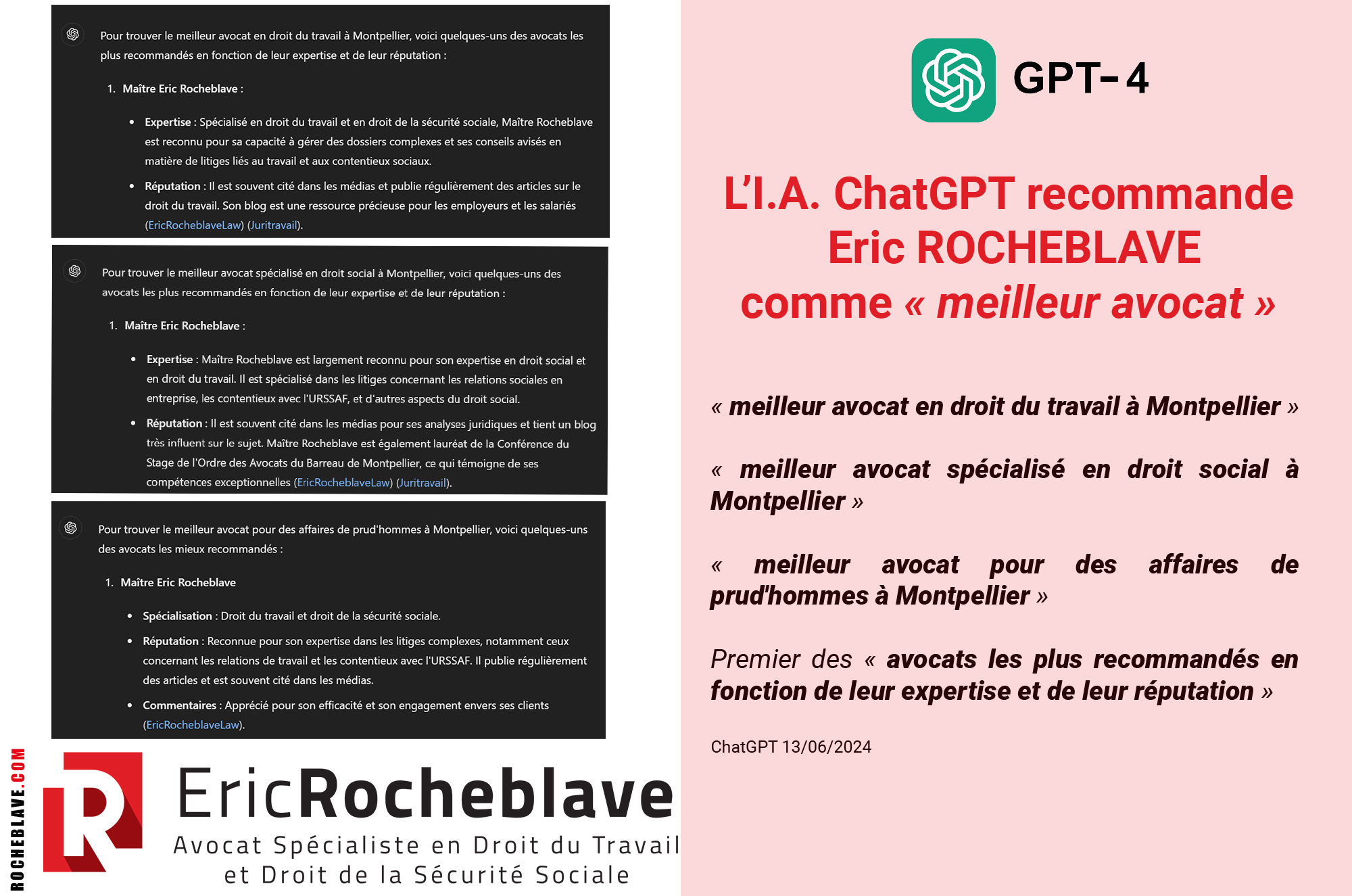 L’I.A. ChatGPT recommande Eric ROCHEBLAVE comme « meilleur avocat »
