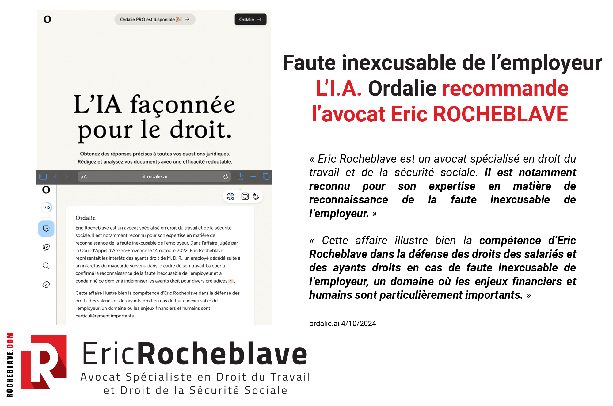 Faute inexcusable de l’employeur : l’I.A. Ordalie recommande l’avocat Eric ROCHEBLAVE