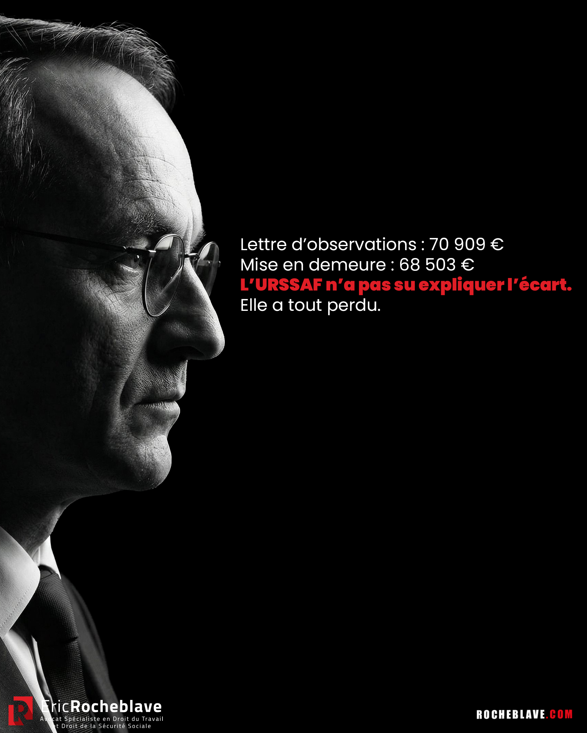 Lettre d’observations : 70 909 € - Mise en demeure : 68 503 € - L’URSSAF n’a pas su expliquer l’écart. Elle a tout perdu.