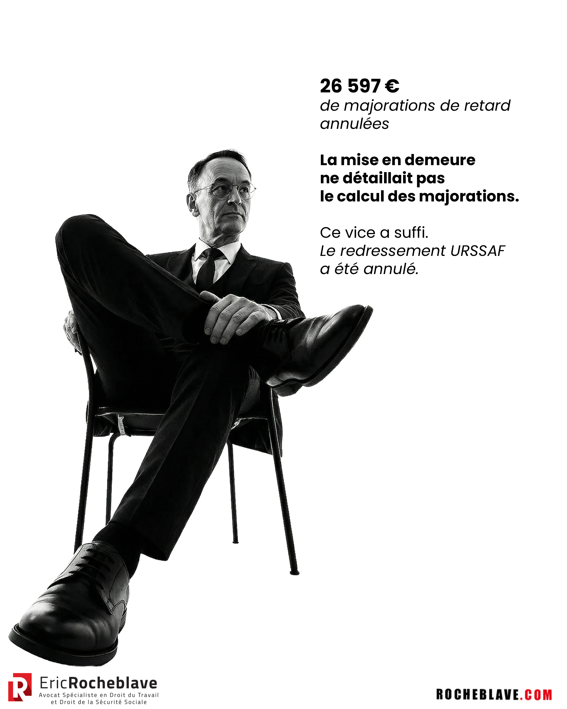 26 597 € de majorations de retard.  La mise en demeure ne comportait pas le détail du calcul des majorations.  Ce vice a suffi. Le redressement URSSAF a été annulé