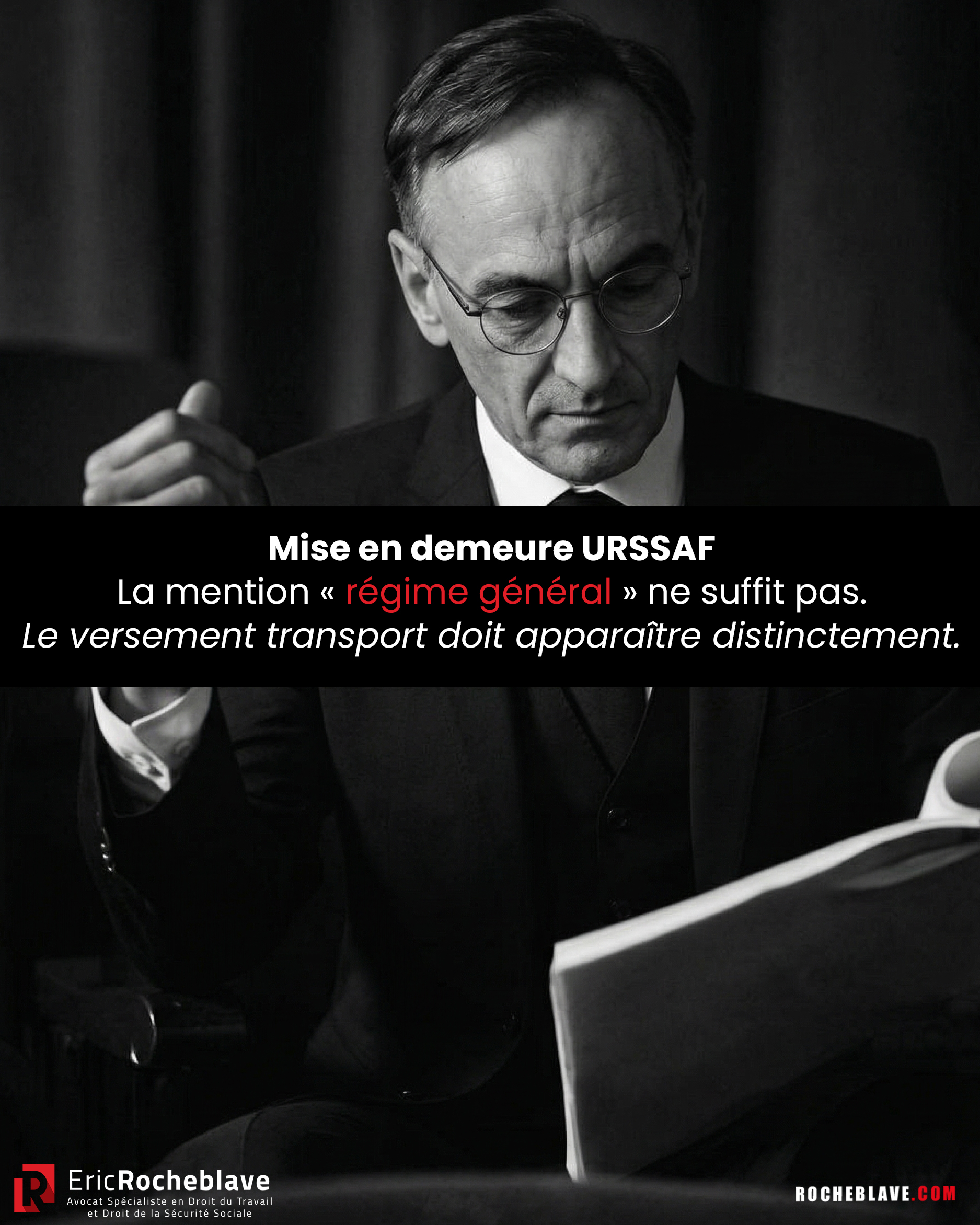 Mise en demeure URSSAF La mention « régime général » ne suffit pas. Le versement transport doit apparaître distinctement.