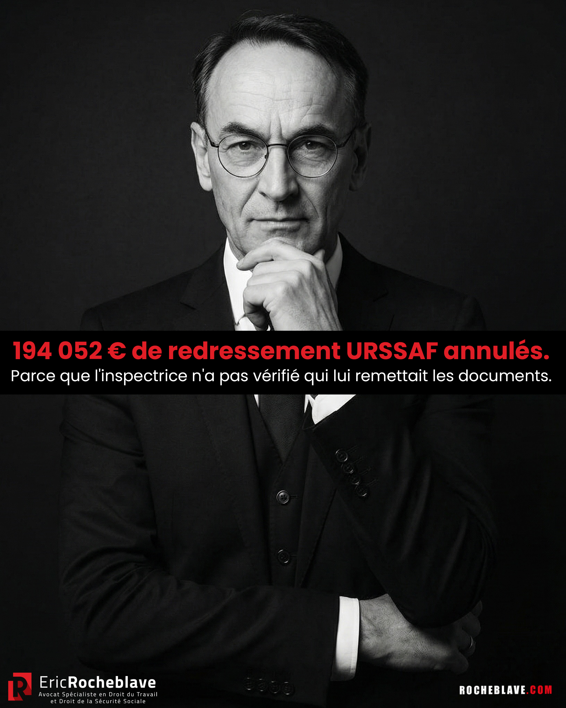 194 052 € de redressement URSSAF annulés. Parce que l'inspectrice n'a pas vérifié qui lui remettait les documents.