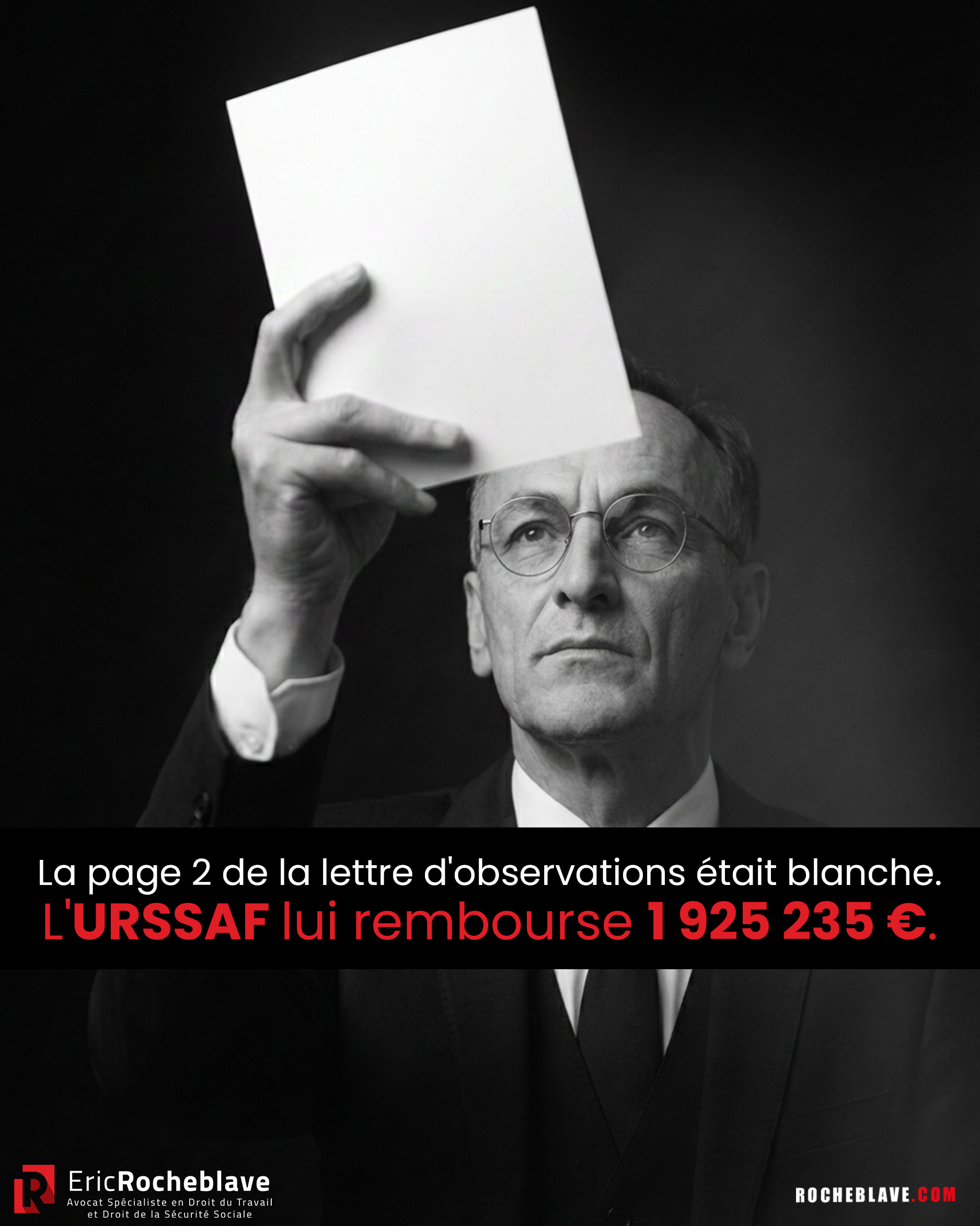 La page 2 de la lettre d'observations était blanche. L'URSSAF lui rembourse 1 925 235 €.