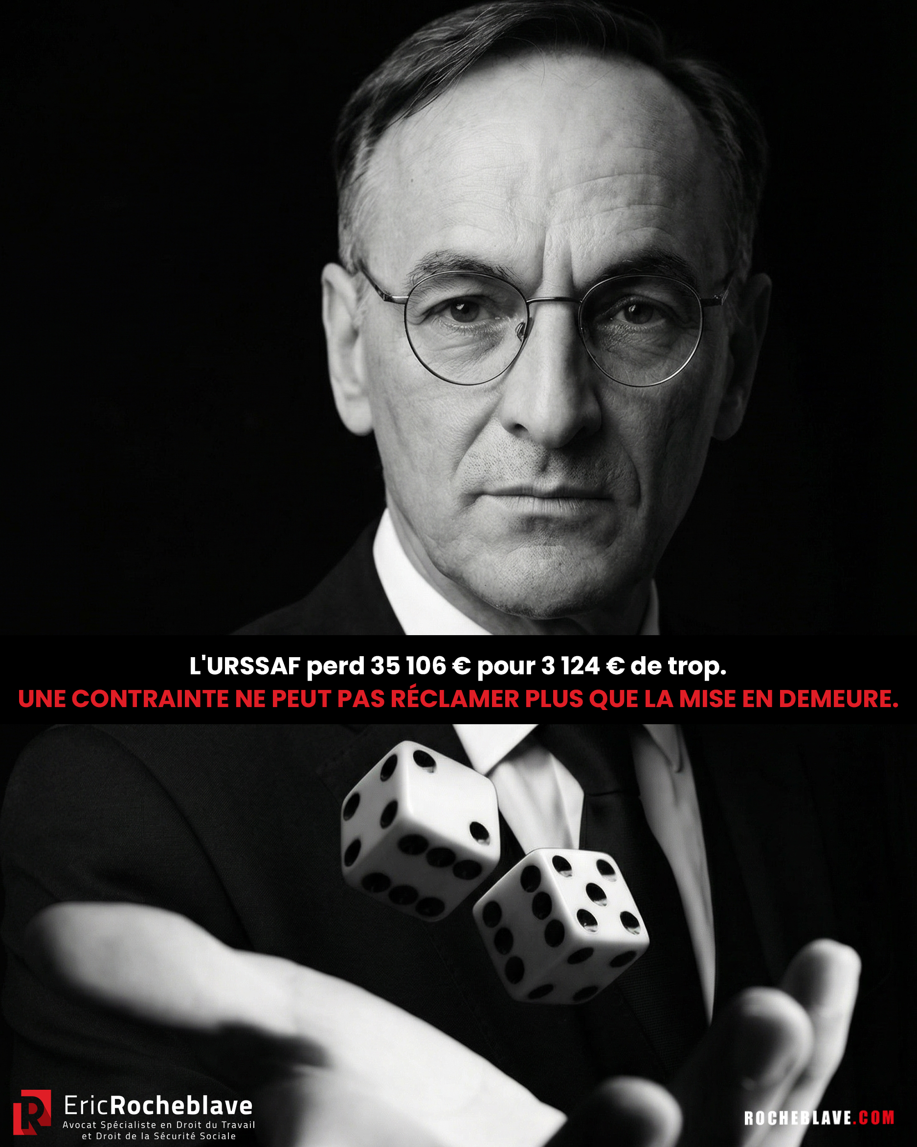 L'URSSAF perd 35 106 € pour 3 124 € de trop. UNE CONTRAINTE NE PEUT PAS RÉCLAMER PLUS QUE LA MISE EN DEMEURE.