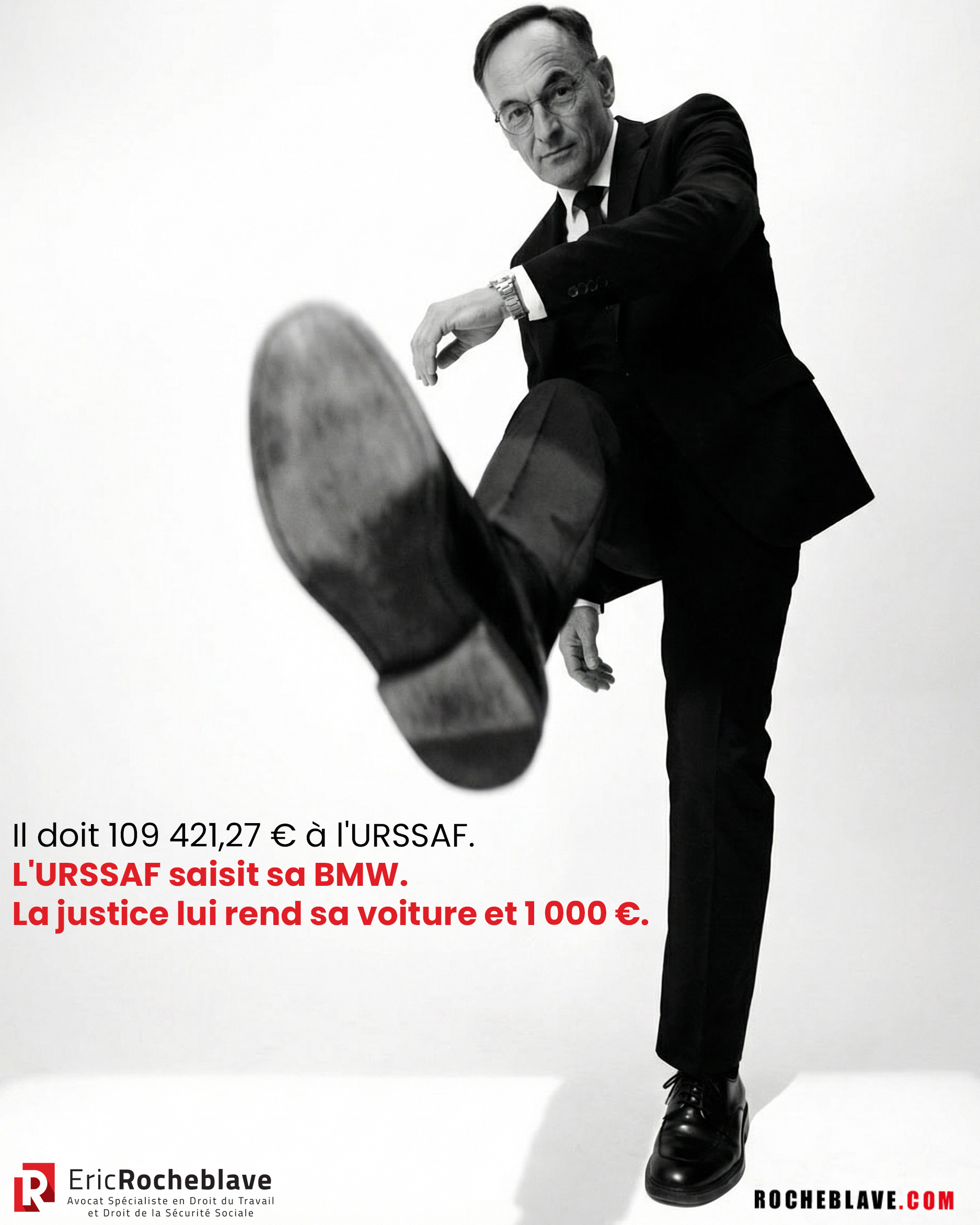 Il doit 109 421,27 € à l'URSSAF. L'URSSAF saisit sa BMW. La justice lui rend sa voiture et 1 000 €.