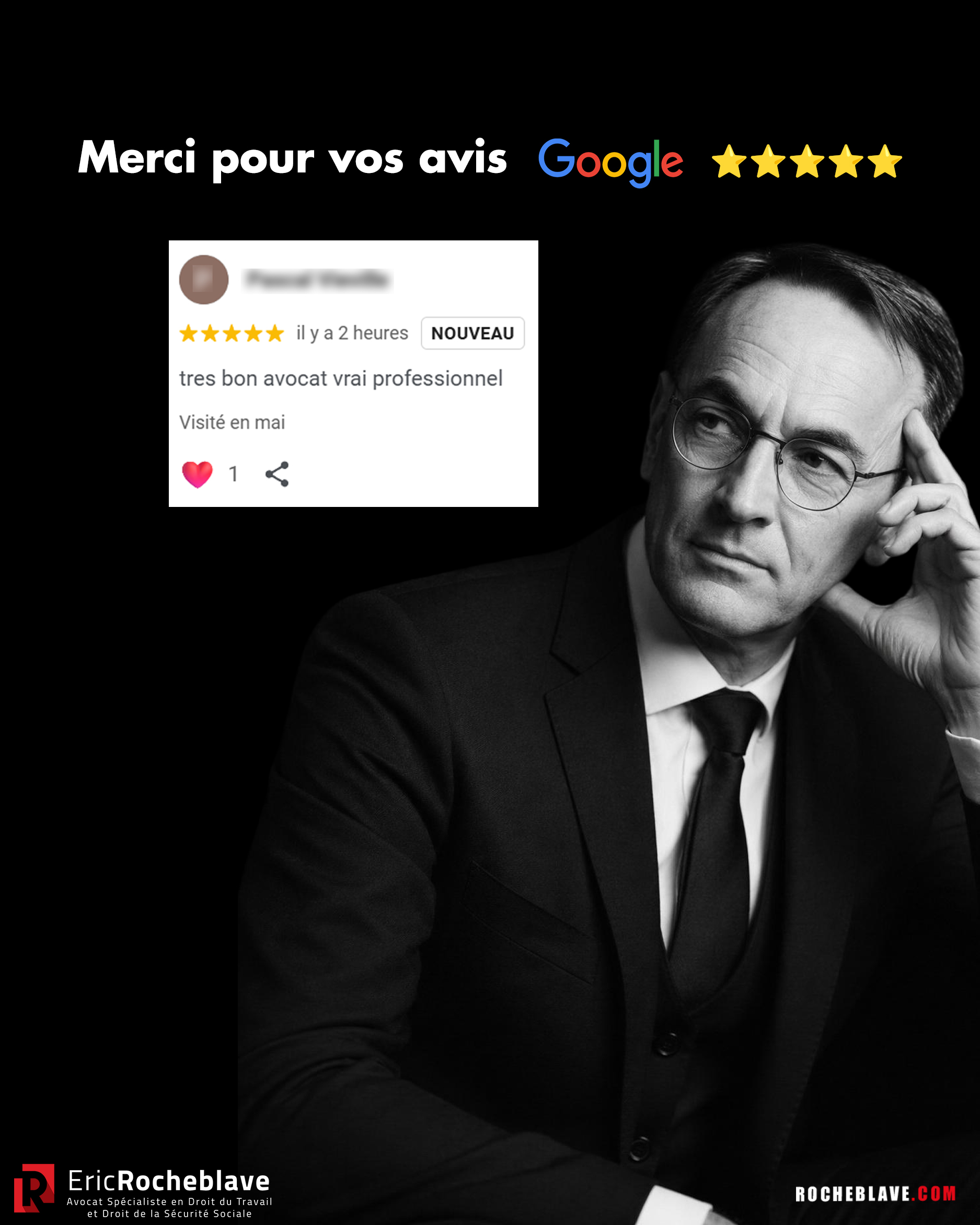 Nouvel avis déposé sur la fiche Google du cabinet.