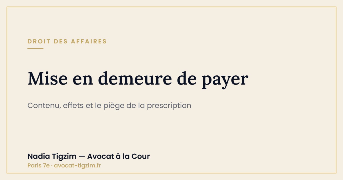 Mise en demeure de payer : pourquoi elle ne protège pas votre créance de la prescription