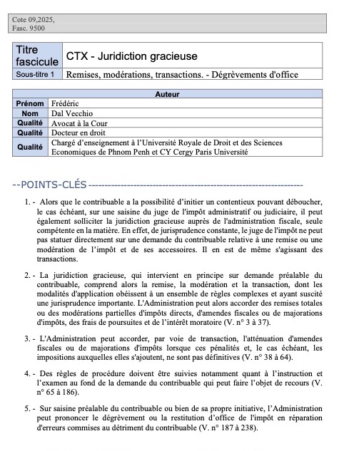 Juridiction gracieuse - Remises, modérations, transactions - Dégrèvements d'office