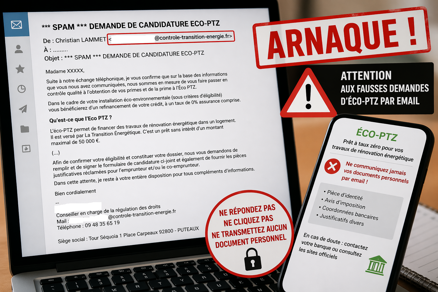 Arnaque email @controle-transition-energie.fr : faux conseiller et fausse demande Éco-PTZ