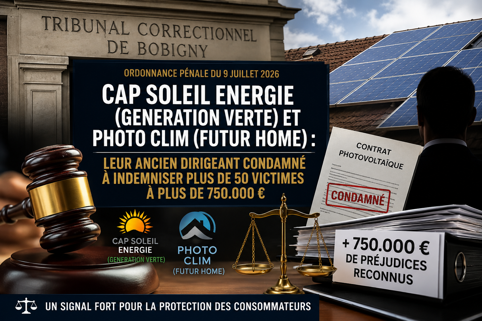 CAP SOLEIL ENERGIE (GENERATION VERTE) solidairement condamnée à plus de 750 000 € avec son ancien dirigeant