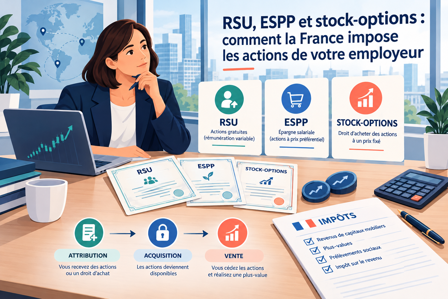 RSU, ESPP et stock-options : comment la France impose les actions de votre employeur