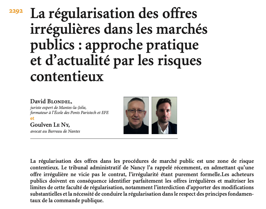 La régularisation des offres irrégulières dans les marchés publics, approche pratique et d’actualité par les risques contentieux