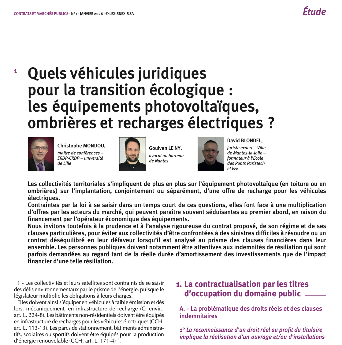Quels véhicules juridiques pour la transition écologique : les équipements photovoltaïques, ombrières et recharges électriques ?
