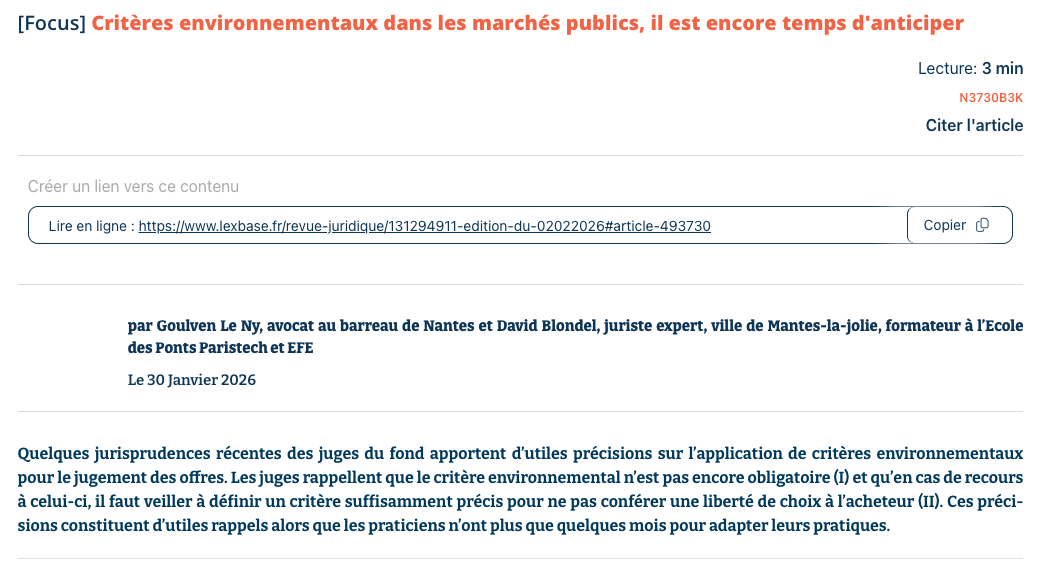 Critères environnementaux dans les marchés publics, il est encore temps d'anticiper