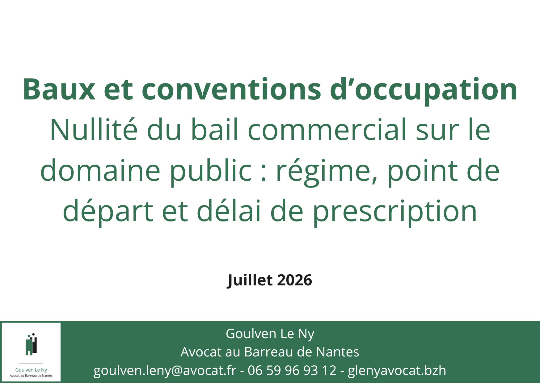 Nullité du bail commercial sur le domaine public : régime, point de départ et délai de prescription