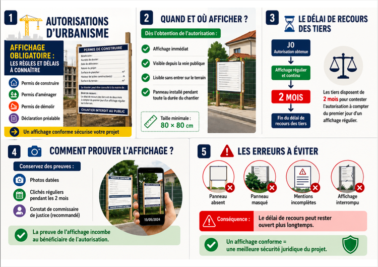  URBANISME : INFOGRAPHIE SUR LES RÈGLES D'AFFICHAGE DES AUTORISATIONS D'URBANISME 