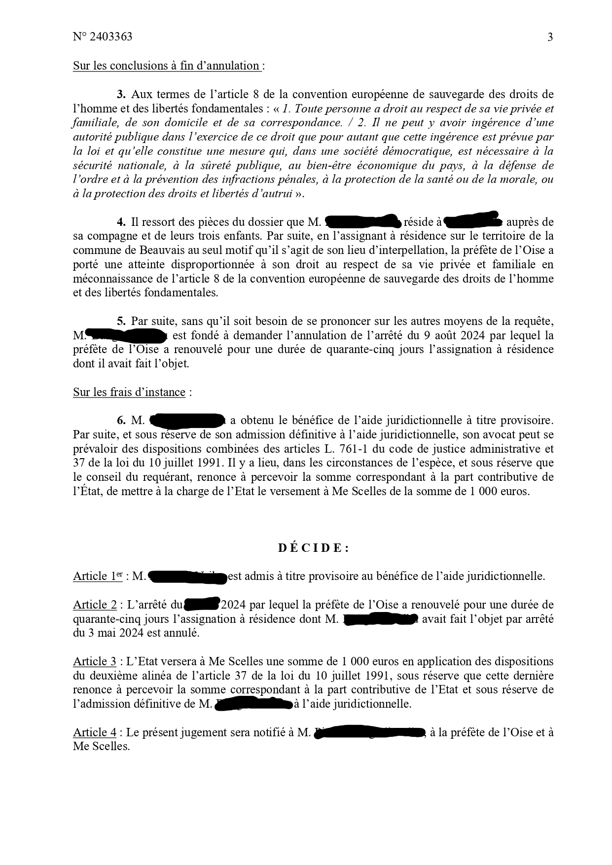 Annulation obligation de pointage et interdiction de quitter Beauvais pour un habitant du CALVADOS cadre OQTF