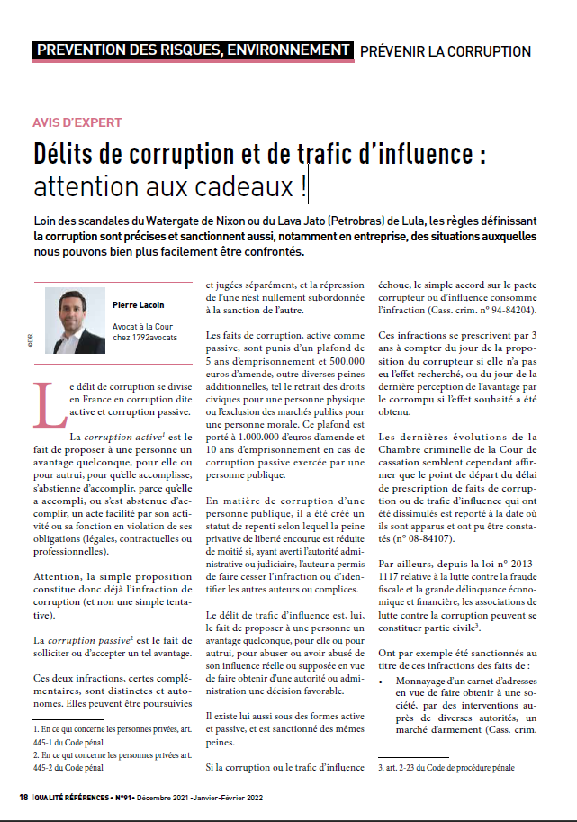 Corruption et trafic d’influence : attention aux cadeaux en entreprise !