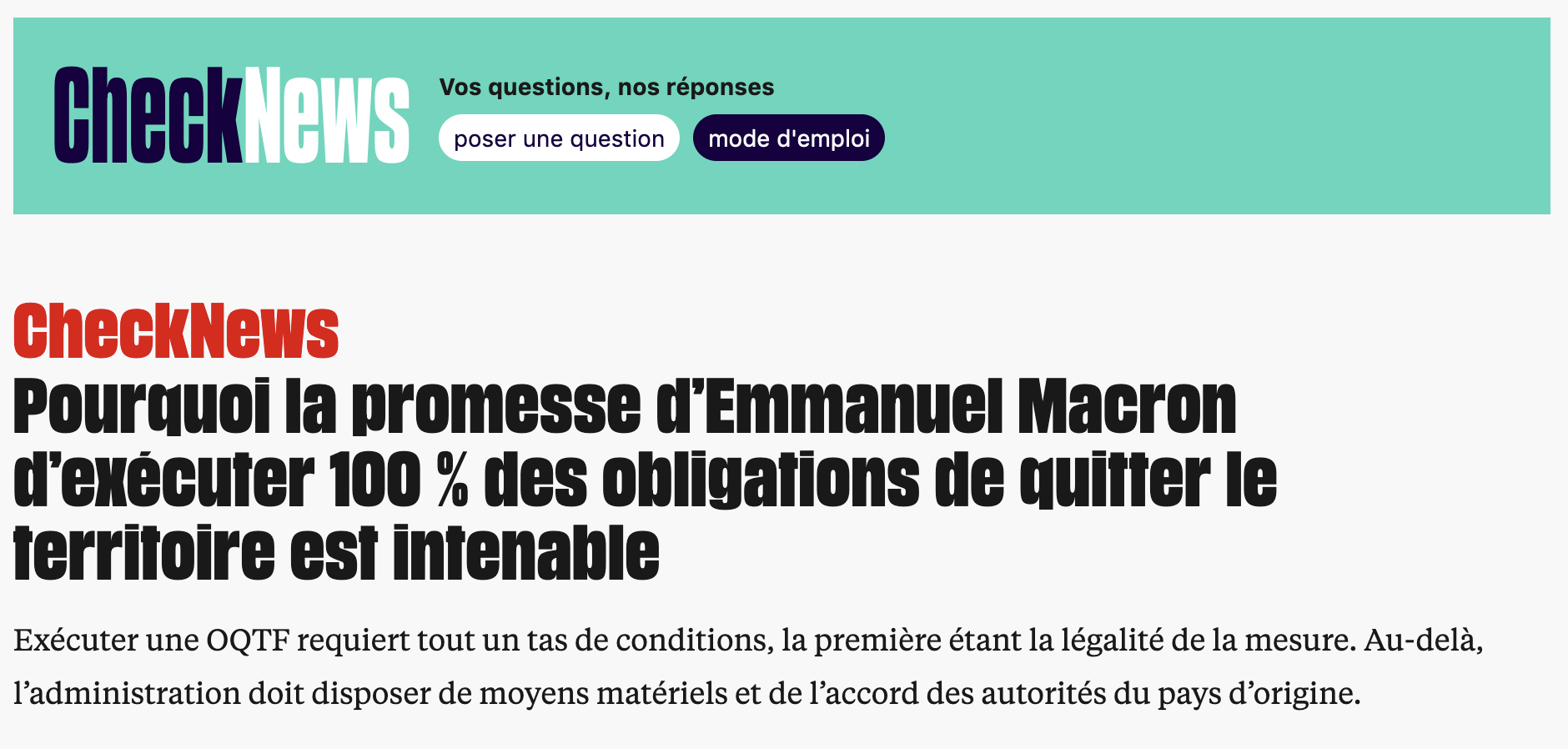 Pourquoi la promesse d’Emmanuel Macron d’exécuter 100 % des obligations de quitter le territoire est intenable - Libération - 22 octobre 2022