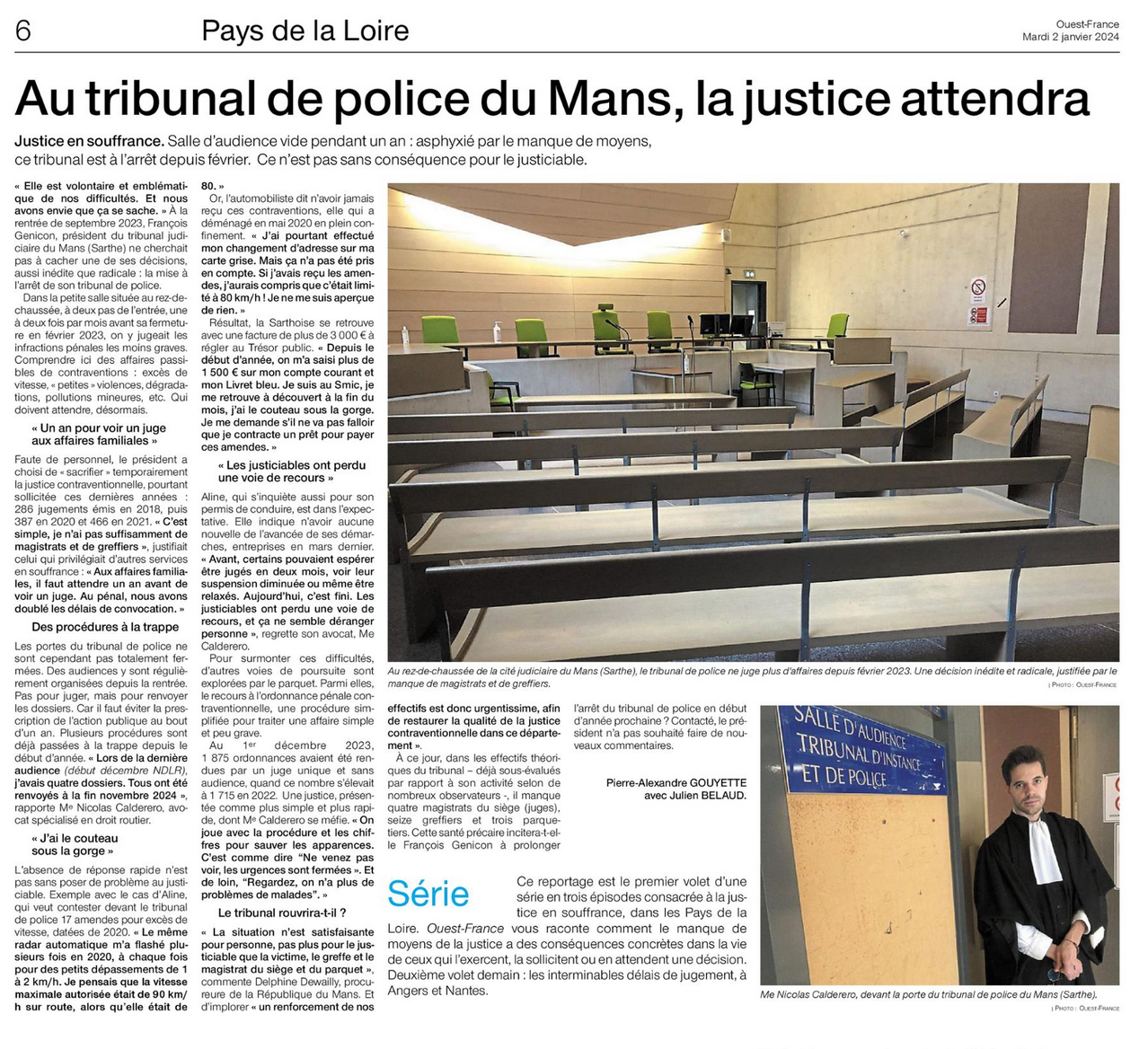Ouest - France - Participation du Cabinet au focus sur le tribunal de Police du MANS