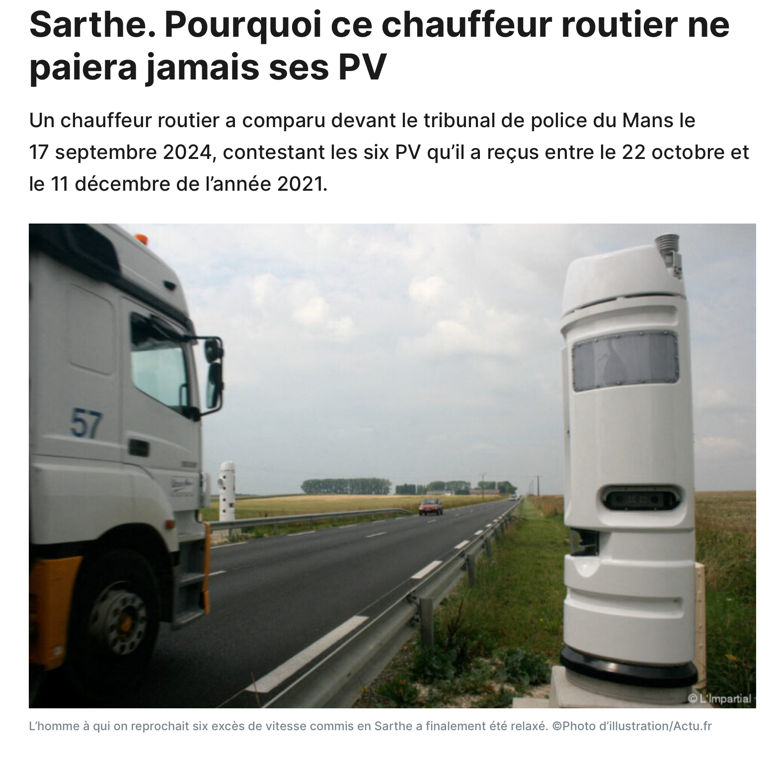 Chauffeur routier relaxé pour 6 excès de vitesse