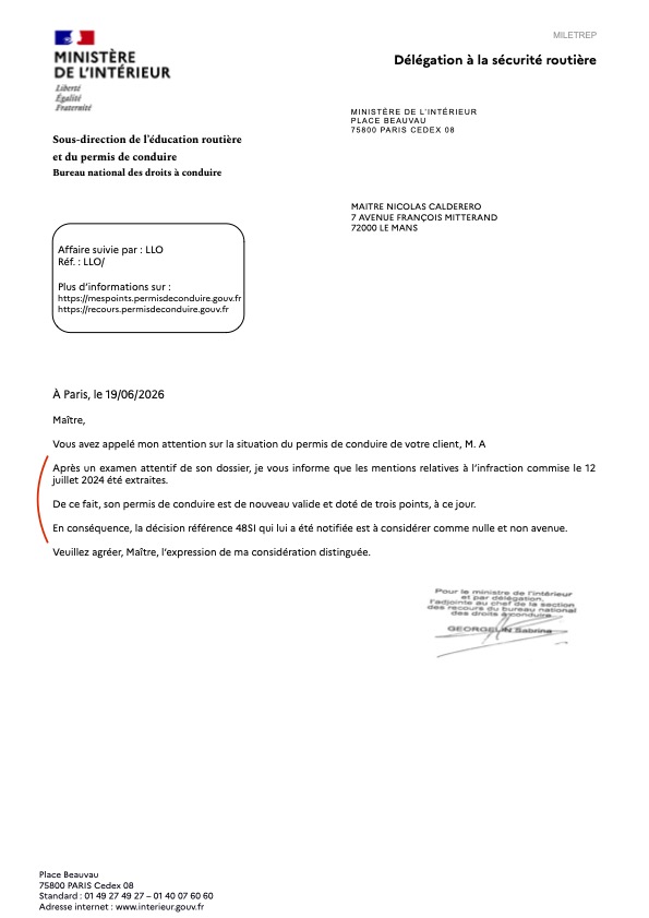 Permis invalidé, 48SI, permis à zéro… et finalement permis récupéré.
