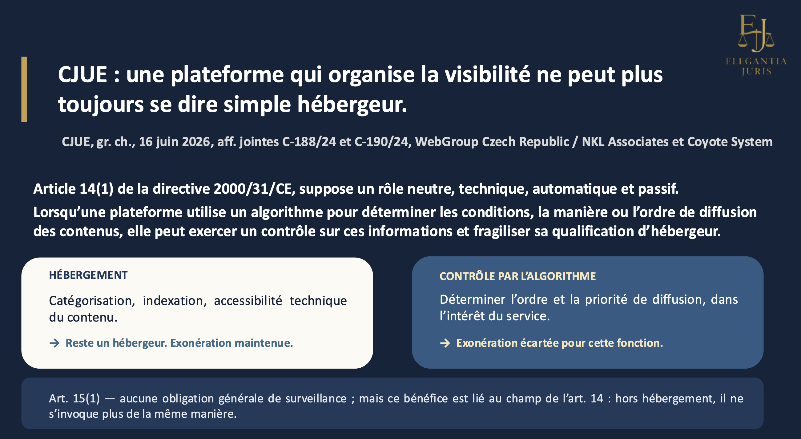 Plateformes : l’algorithme de classement peut faire perdre la neutralité de l’hébergeur