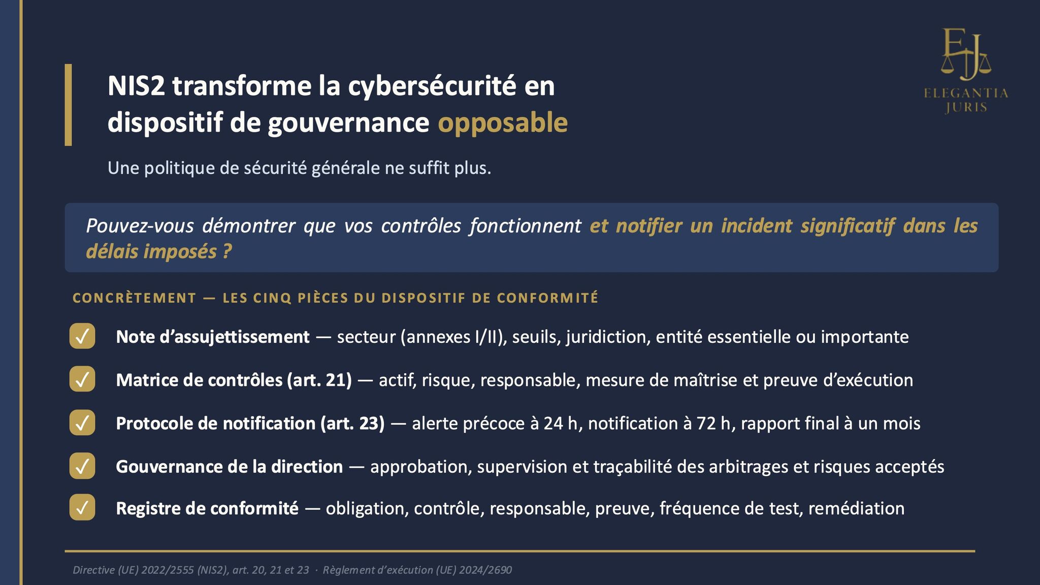 NIS2 transforme la cybersécurité en dispositif de gouvernance opposable : une politique de sécurité générale ne suffit plus