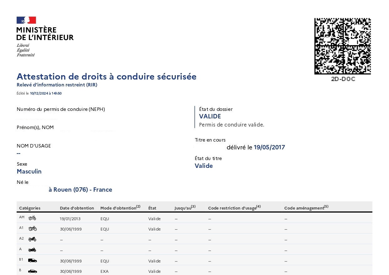 ADCS : « Attestation de Droits à Conduire Sécurisée »