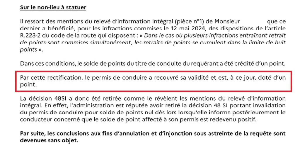 Permis annulé par une erreur de points : recours 48SI gagné à Lille en moins de 2 mois