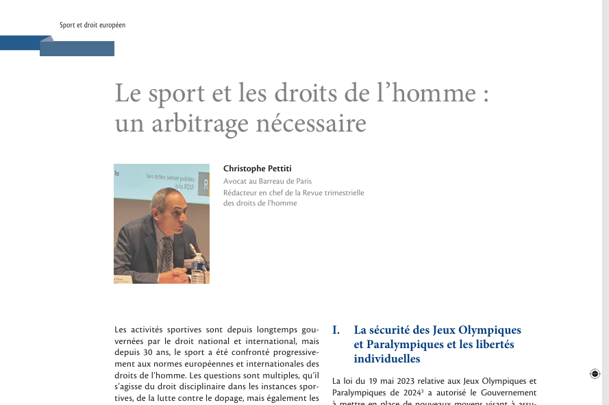LE SPORT ET LES DROITS DE L’HOMME : UN ARBITRAGE NECESSAIRE