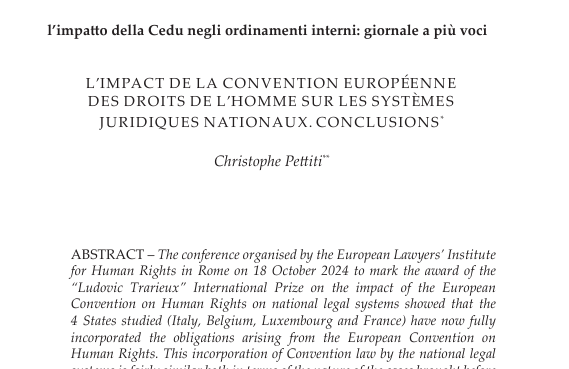 L’IMPACT DE LA CONVENTION EUROPÉENNE DES DROITS DE L’HOMME SUR LES SYSTÈMES JURIDIQUES NATIONAUX.